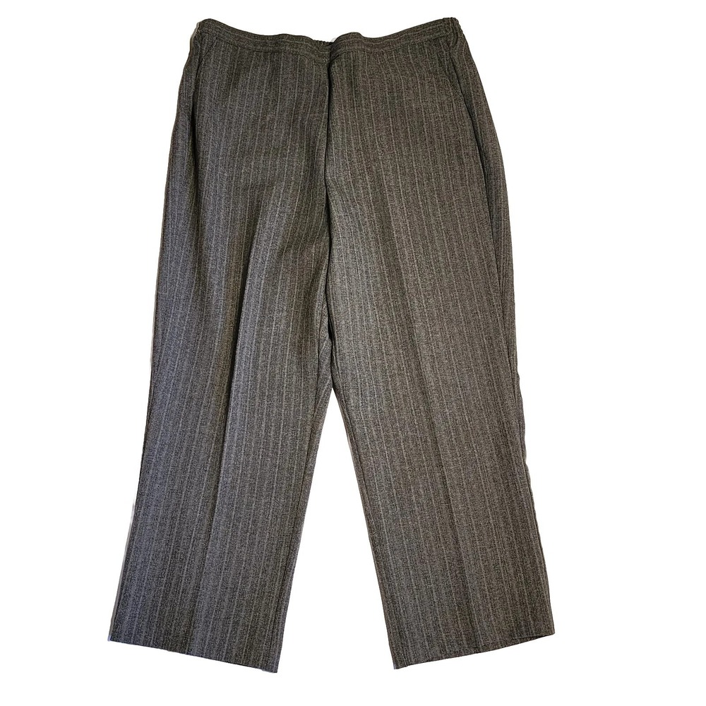 Alfred Dunner Pants Womens Size 16 Gray Pinstriped Pull On Stretch Waist Career‎